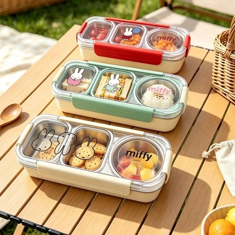 Cartoon Kawaii Miffy Stainless Steel Compartment Lunch Box Microwave Heating High-capacity Easy To Clean Seal Portable Practical