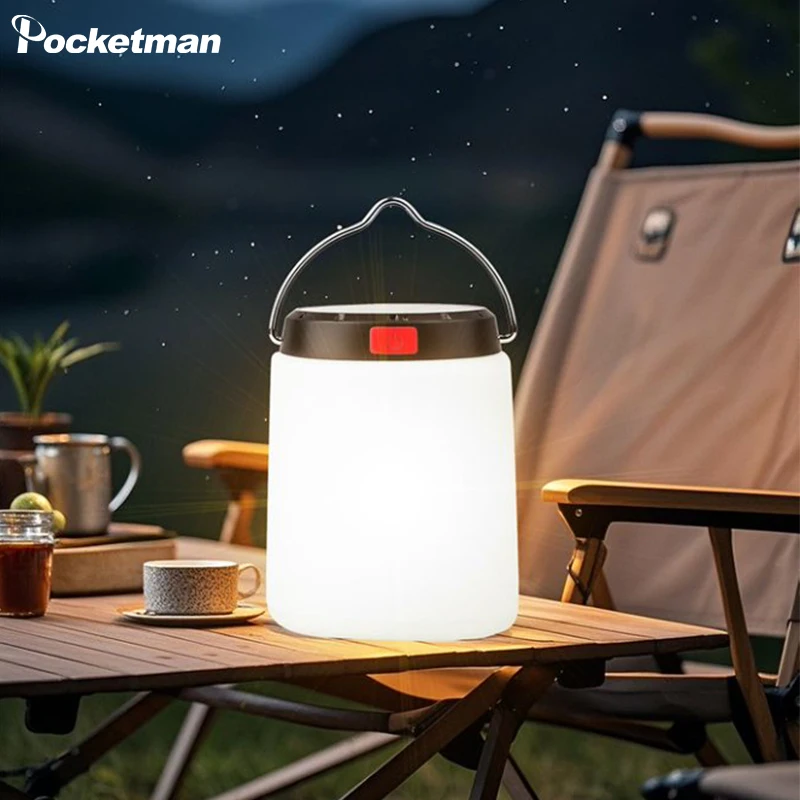 

Portable Warm Yellow Light LED Camping Lantern 3 Modes Type-C USB Rechargeable Tent Lamp Outdoor Solar Hanging Light Night Lamps