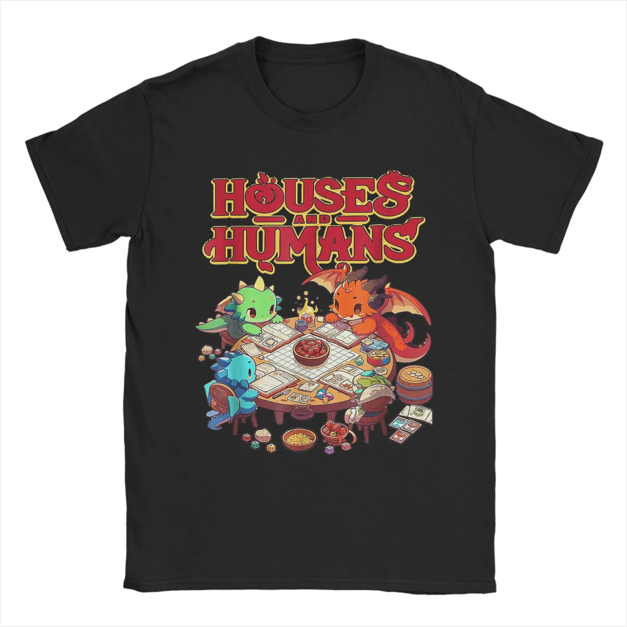 Gaming Houses Humans Funny Rpg Parody Gamer Men T Shirts  Funny Tee Shirt Short Sleeve Crew Neck T-Shirt Cotton Plus Size Tops