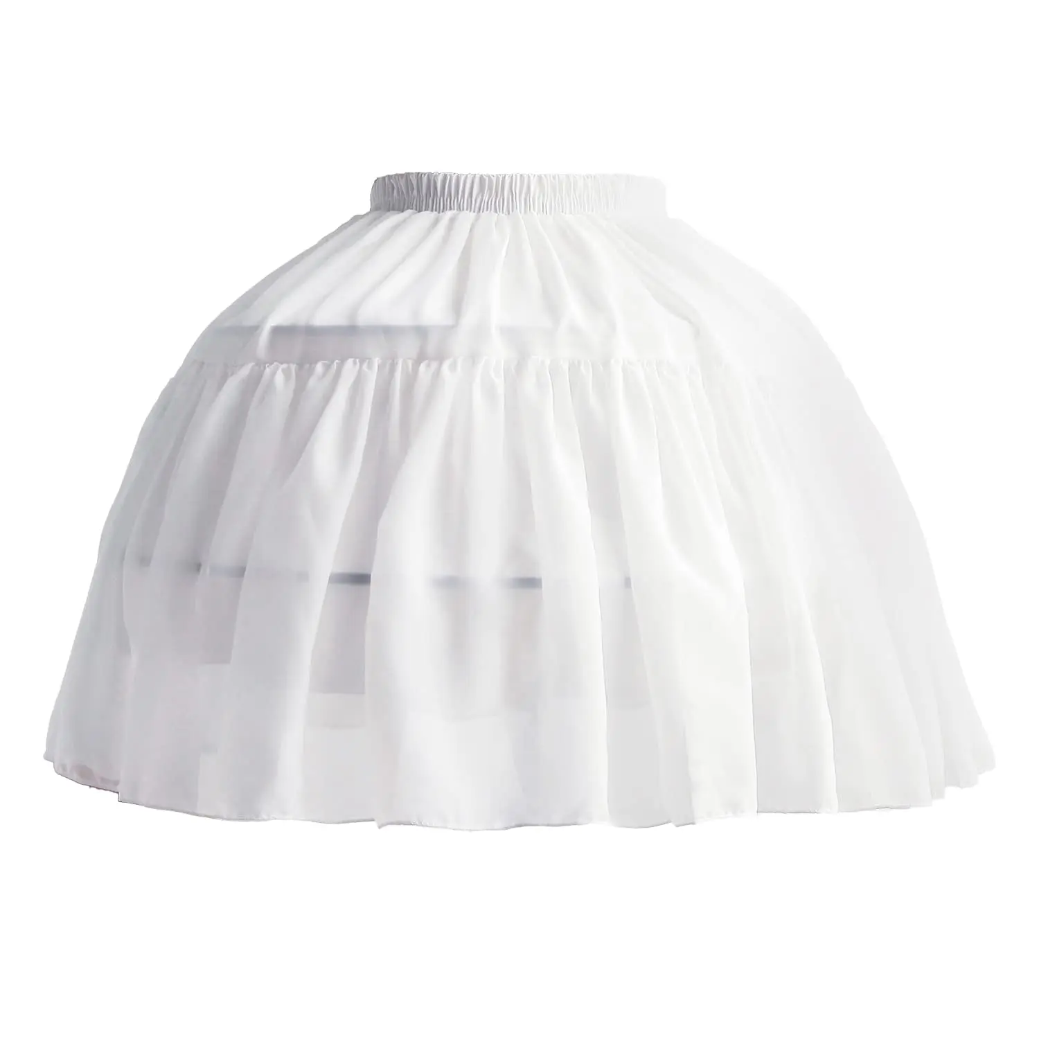 Women Girls Lolita Crinoline Petticoat Chiffon Ball Gown Petticoat Short 2 Hoops Underskirt for Cosplay Big Hem Dress White