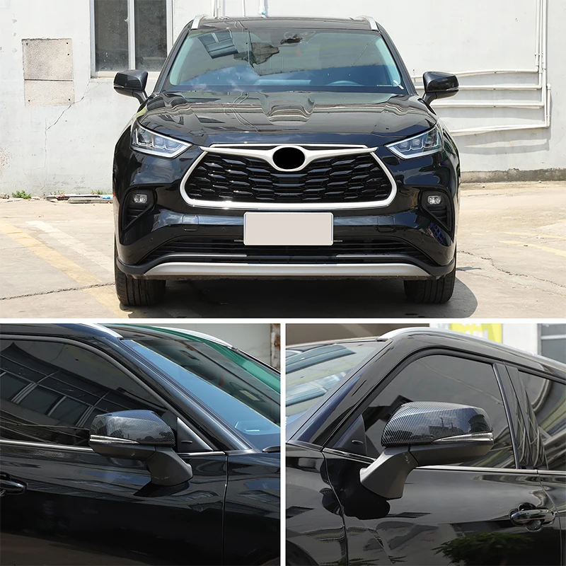 Nakładki na lusterka boczne z włókna węglowego ABS do Toyota Highlander 2022, naklejki, akcesoria samochodowe