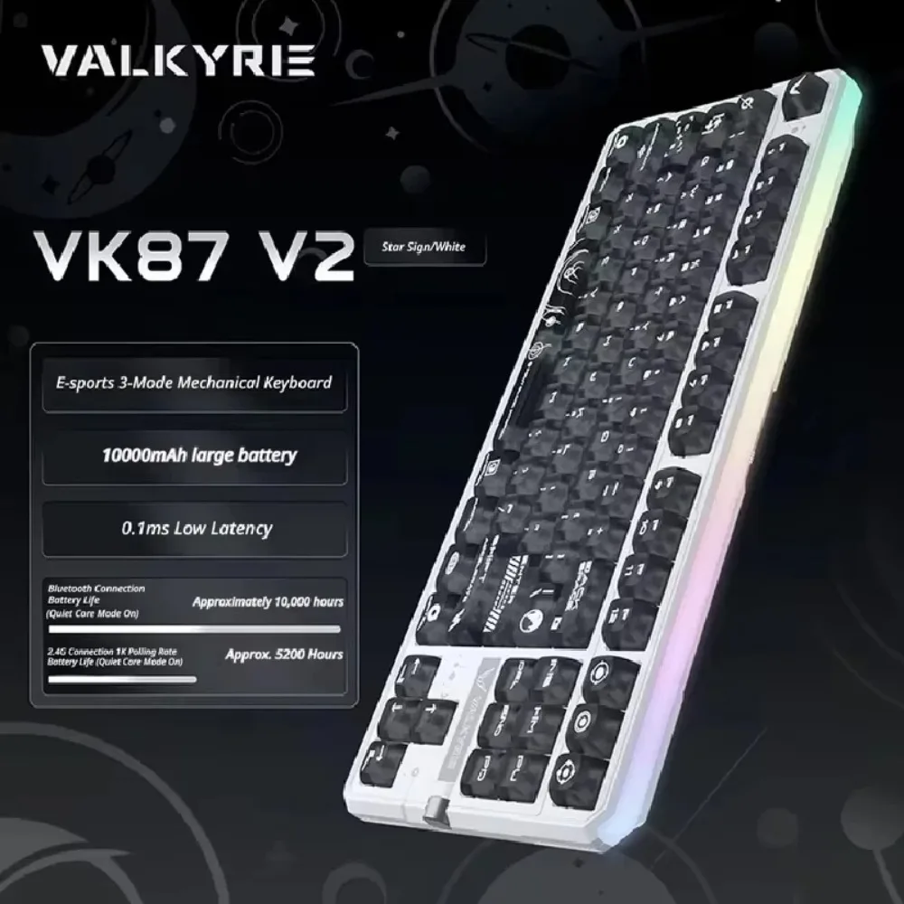 VALKYRIE VK87 V2 Tri-Mode Wireless Mechanical Keyboard Hot Swap Gasket RGB 8K Polling Rate Low Latency 87 Key Gaming Keyboard