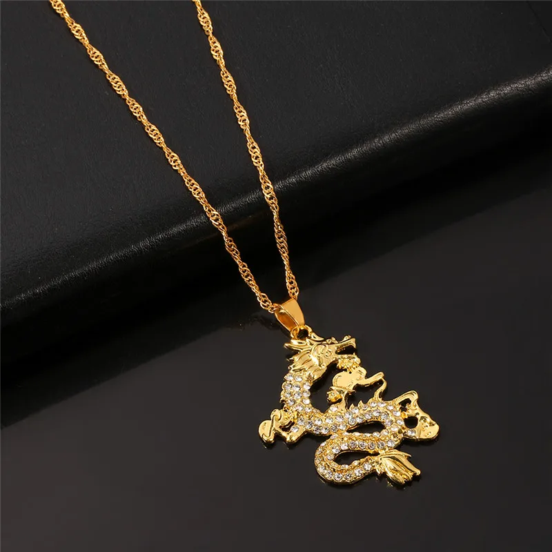 Chinese Style Gold Color Dragon Pendant for Men and Women, Charm Necklace, Creative, Luxury, Anniversary, Jewelry Accessories