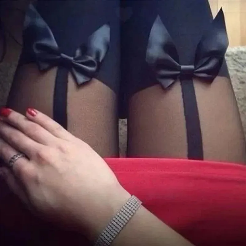 Sexy Woman Bow Pantyhose Tattoo Mock Bow Collant Sexy Stockings Conservative Vintage Tights For Girls Women 1 PC