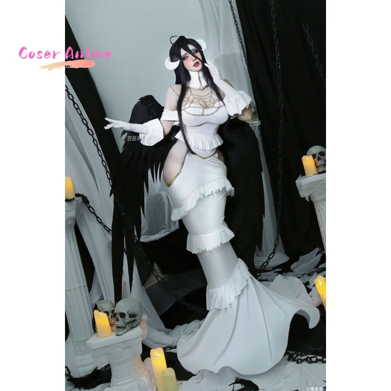 Max Anime Overlord Albedo 코스프레 의상 할로윈 크리스마스 Cos 여성 화이트 드레스
