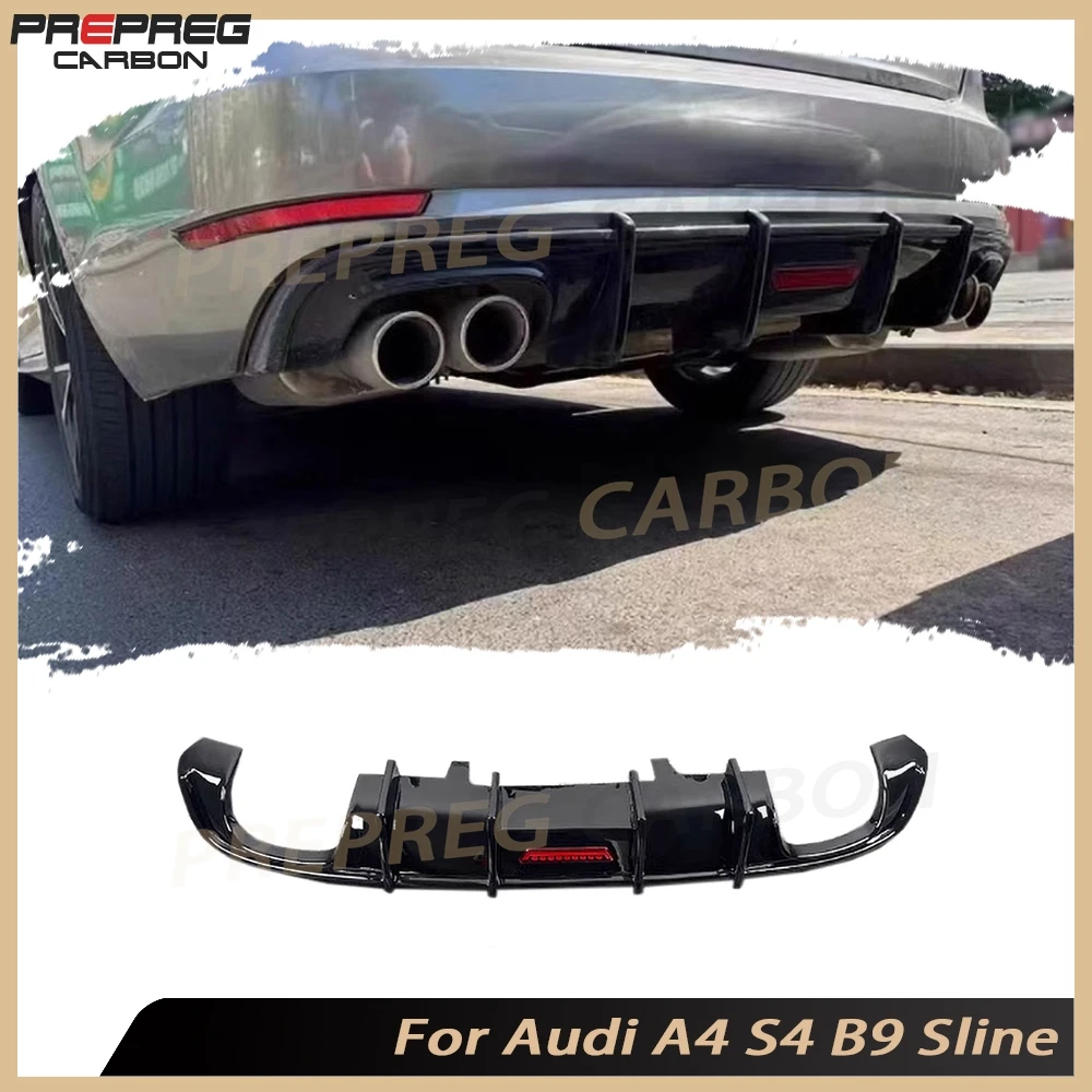 

Carbon Fiber Rear Diffuser For Audi A4 S4 B9 Sline 2017-2019 Rear Bumper Lip Splitters Spoiler With Led ABS Body Kits