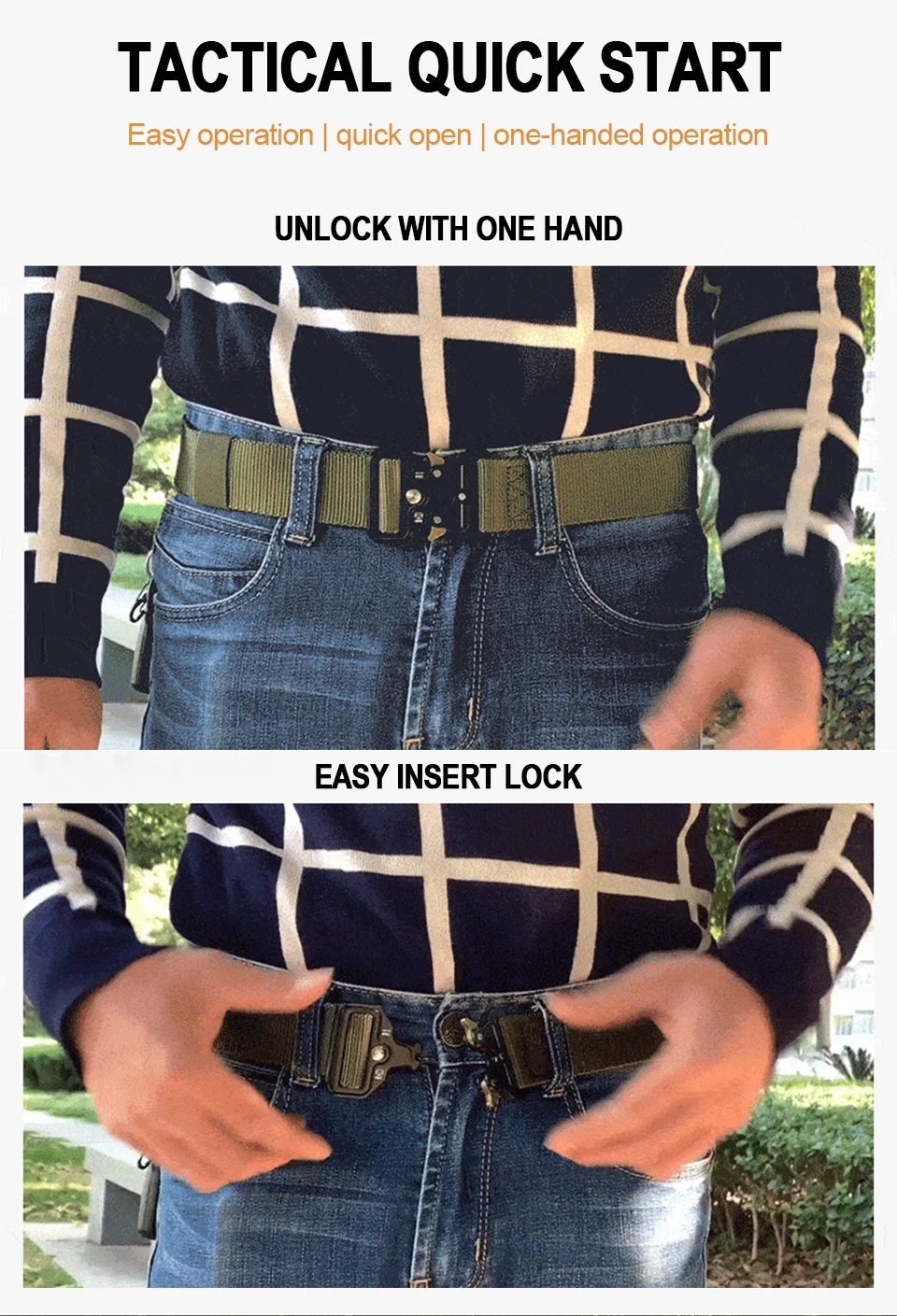 Taktischer Gürtel mit Schnellverschluss für Herren – robuster Canvas-Bund mit Wasserflaschenhaken, Karabiner, Outdoor-Jagd, Wanderausrüstungsset – Detail 3