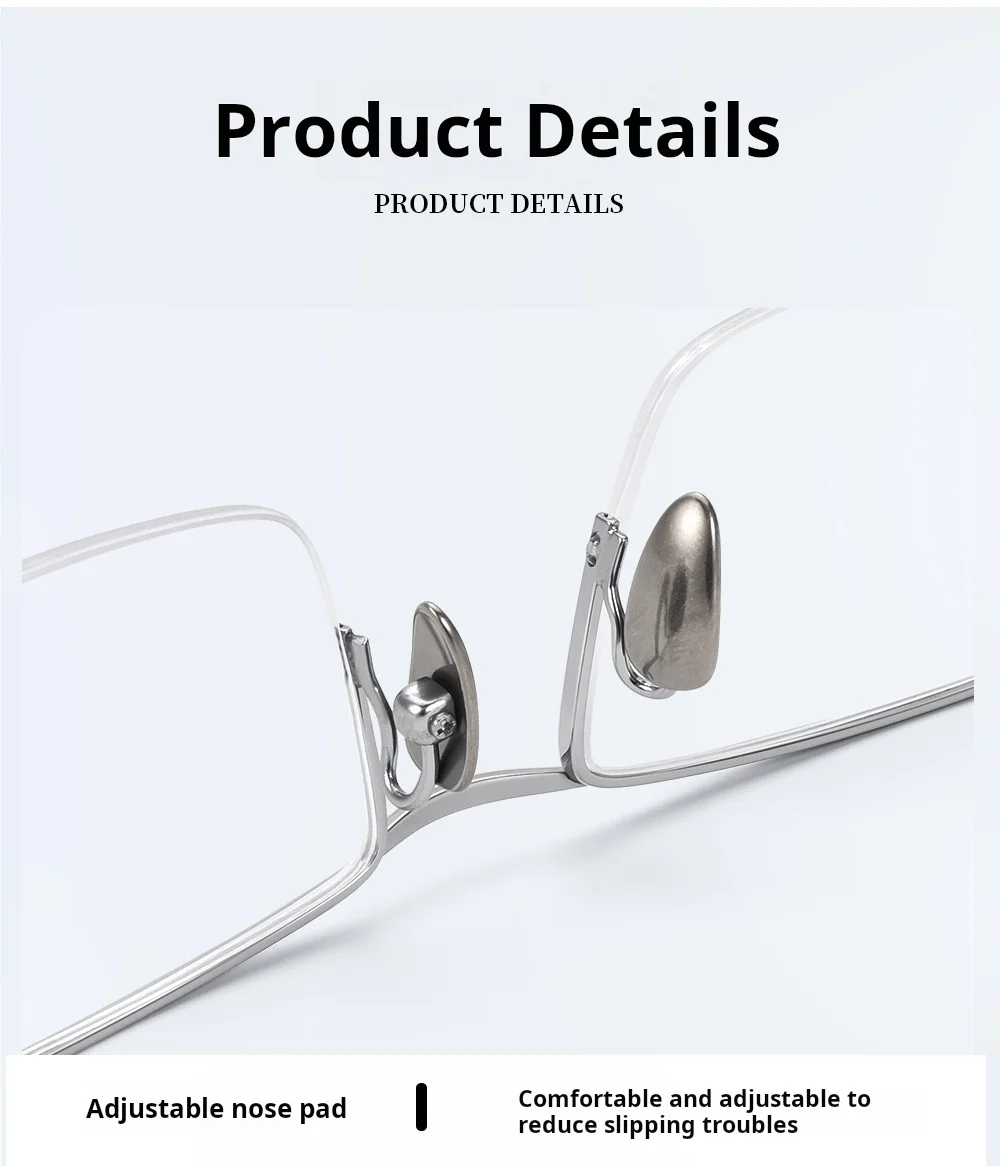 YIMARUILI Business-Halbrahmenbrille für Herren, ultraleicht, hochwertiges reines Titan, große Größe, einfacher quadratischer Brillenrahmen 20013 – Detail 6