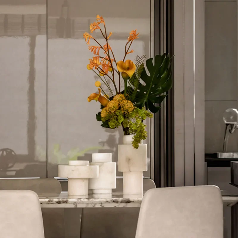 【Natural】Modern Scandinavian White Onyx Natural Marble Vase Luxury Nordic Flower Vase Decoration Home