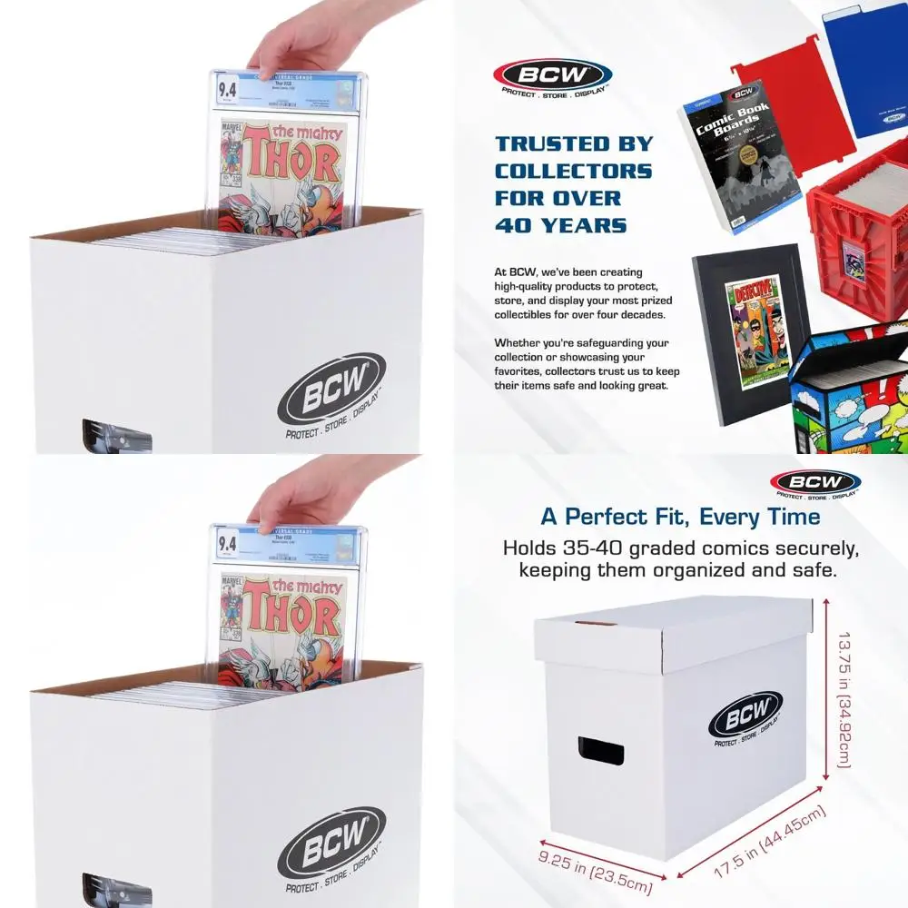 

Прочная белая гофрированная коробка для хранения комиксов - вмещает 35-40 оцененных комиксов, с двойными утолщенными ручками и усиленным дном