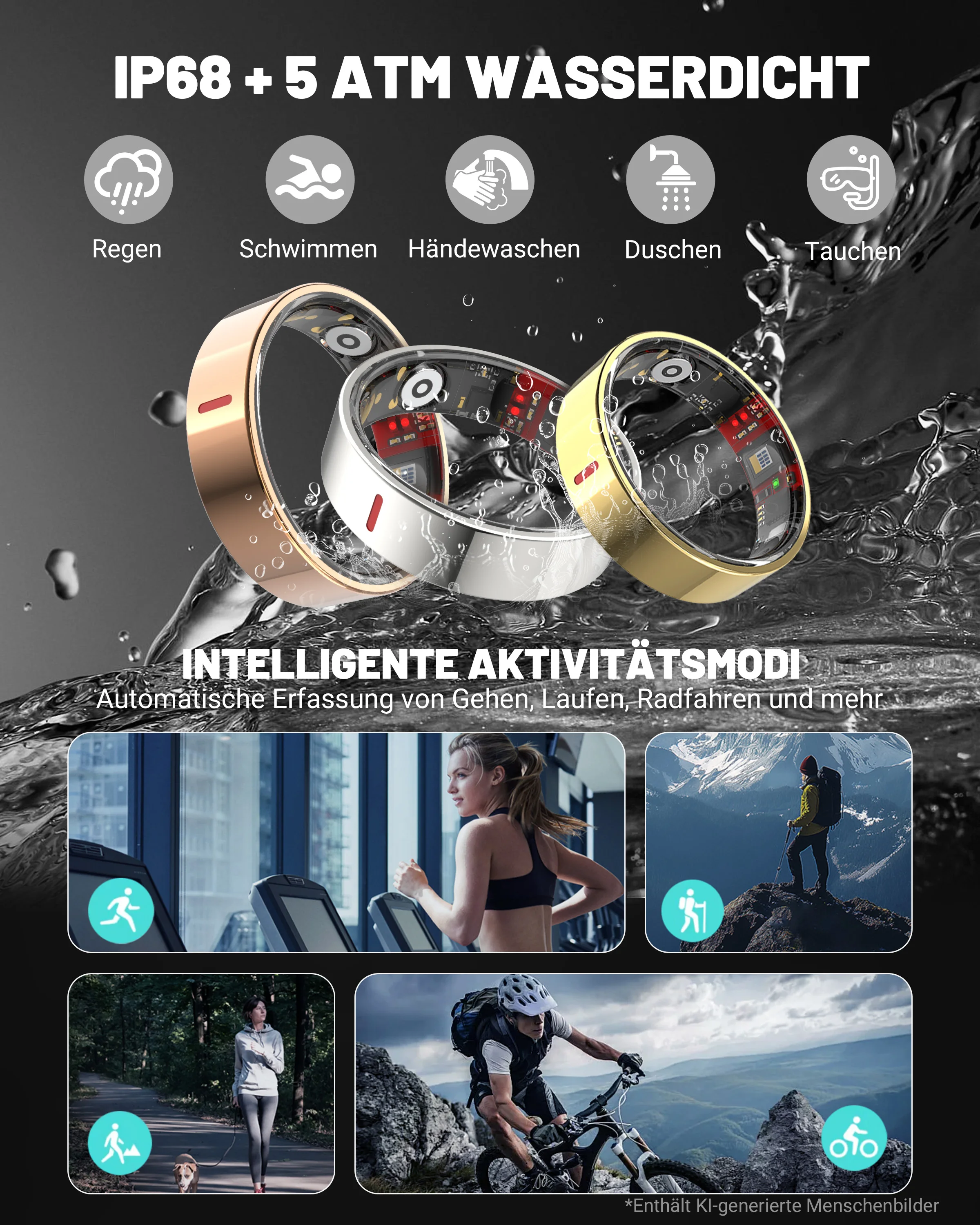 2026 Neuer Smart Ring, IP Wasserdichter Fitness-Tracker-Ring, Schlafüberwachung, Multi-Sport-Modi Schrittzähler, Kein Abonnement Erforderlich