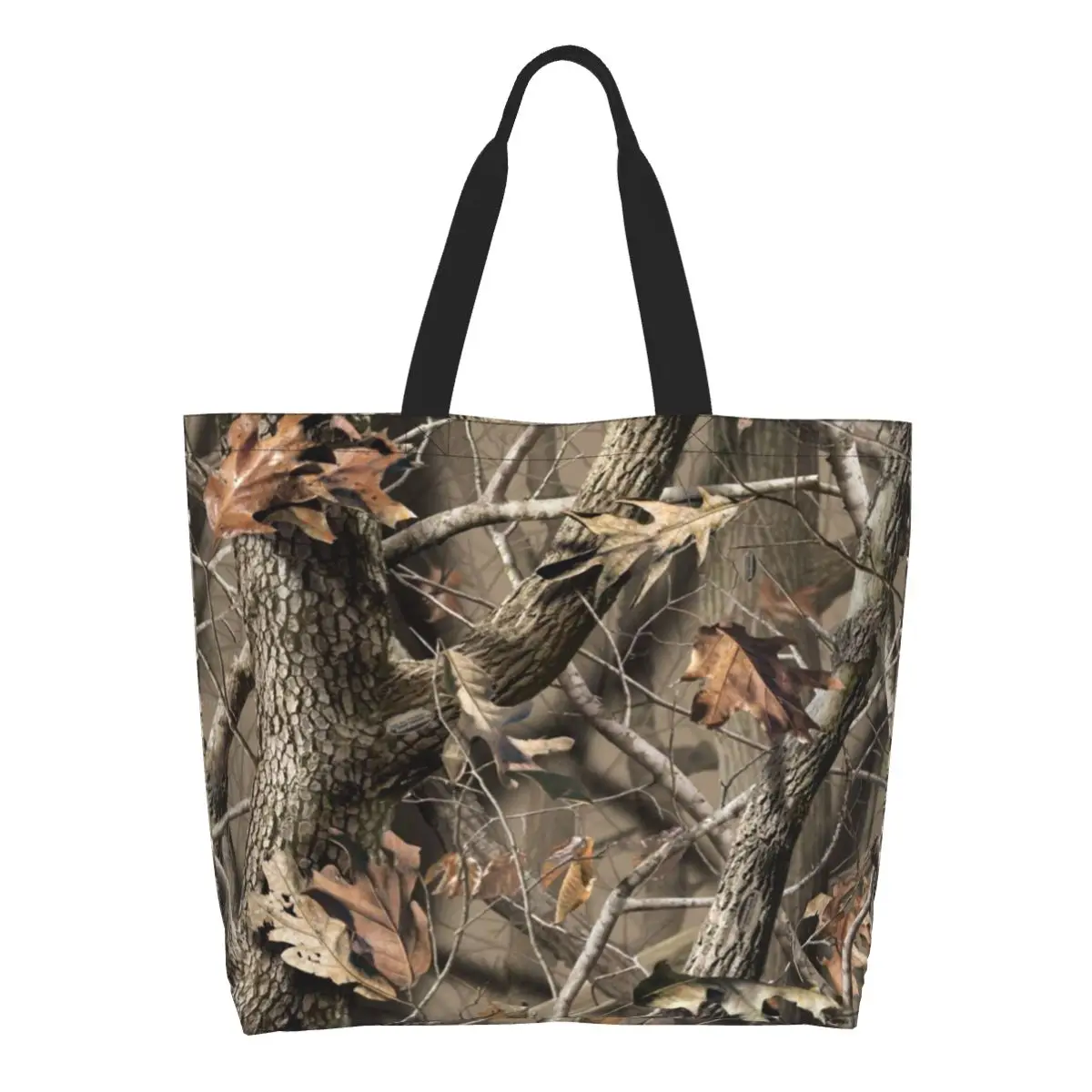

Изготовленная на заказ сумка-тоут с камуфляжным рисунком настоящего дерева, продуктовая сумка-тоут, женская забавная парусиновая сумка-шоппер на плечо, сумки большой вместительности