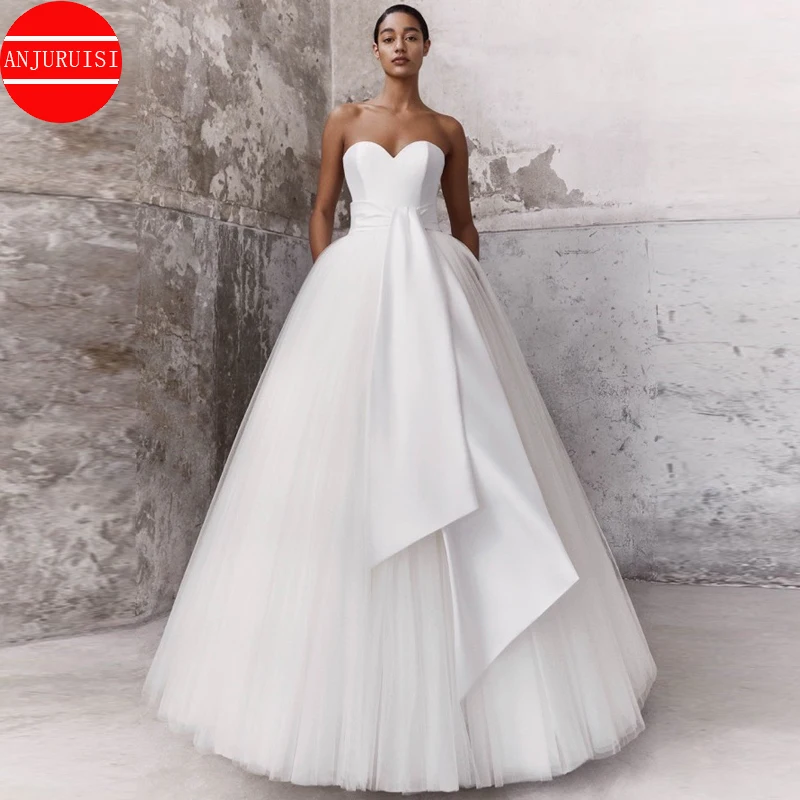 

Strapless Ball Gown Wedding Dresses For Women 2023 Bride White Tulle Floor Length Vestidos De Novia Simple Boda Suknia Ślubna