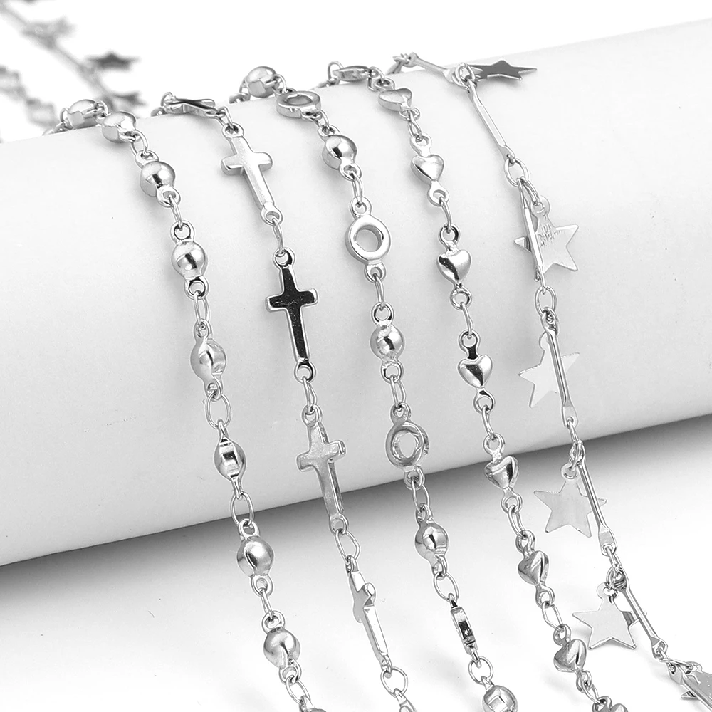 

2Meters Stainless Steel Chains High Quality Star Heart Round Beads Cross Link Chains For Jewelry Making DIY Bracelets Necklace