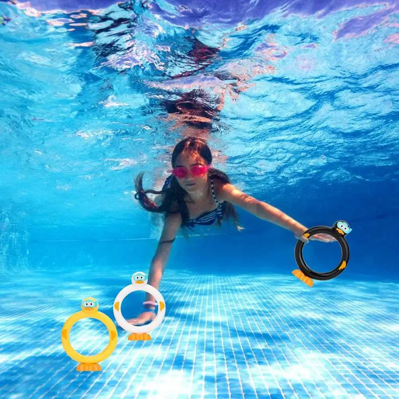 Pool Rings For Kids Diving Cute Diving Duck Swimming Toys Colorful Training Sinking Throwing Dive Sticks 3PCS Pool Toys