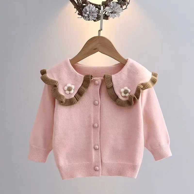 

Girls Knitted Cardigan Spring And Autumn Sweater Baby Girl Coat Thin Style College Style Doll Neck Fashionable sweater Kids