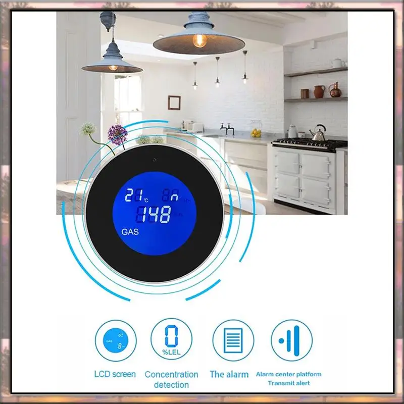 Baaz detector de vazamento de gás wi-fi, alarme de gás combustível com função de temperatura com display lcd com aplicativo tuya, plugue ue