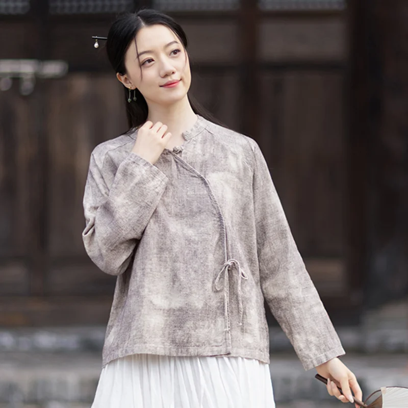 

Vintage Cotton Linen Women's Long Sleeve T-Shirt Blouse Female Oversized Top for Women Overcocat