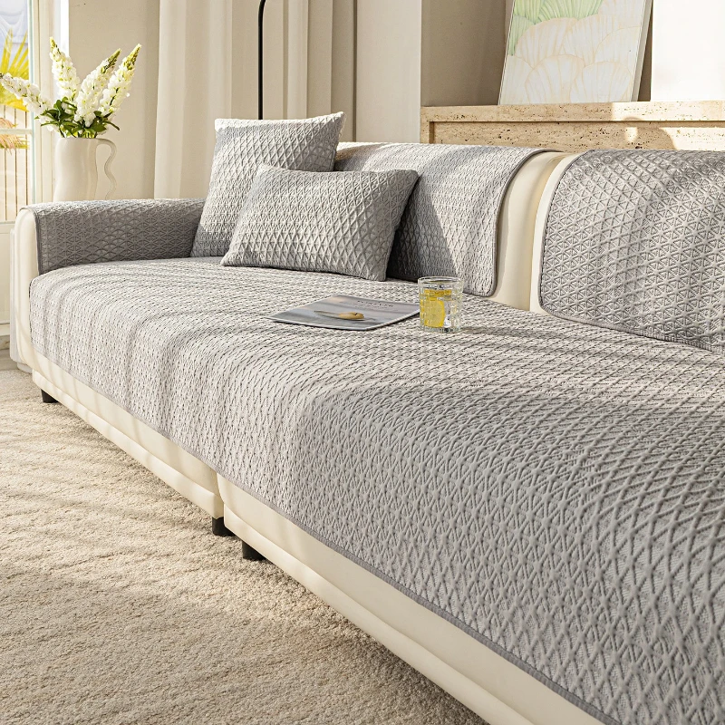 Simple Ice Silk Sofa Cushion Summer Cool Feeling Skin-friendly Seat Cushion Solid Color Minimalist Style Non-slip Straight Row