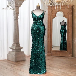 Gorgeous Green Sequin Mermaid Evening Dress V-Neck Spaghetti Strap vestidos de noche Elegant Formal Wear for Special Occasion