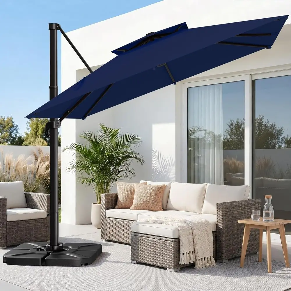 

10x10 Square Double-Top Cantilever Umbrella with 360° Rotation for Patio, Deck, and Pool - Navy