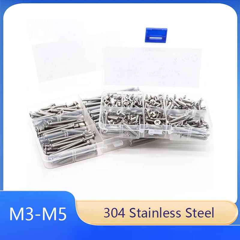 

304 Stainless Steel Countersunk Phillips Self-Tapping Screws M3 M3.5 M4 M5 M5.5 Flat Head Screws Household Set