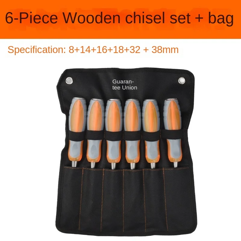 

6-piece set of woodworking tools, chrome vanadium steel, special steel, through handle, woodworking chisel, flat chisel