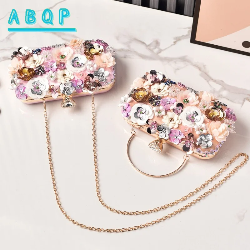 New Evening Women's Bag Luxury Brand Diamond-encrusted Dinner Party Shiny Women's Handbag Flower Sequin Women's Shoulder Bag
