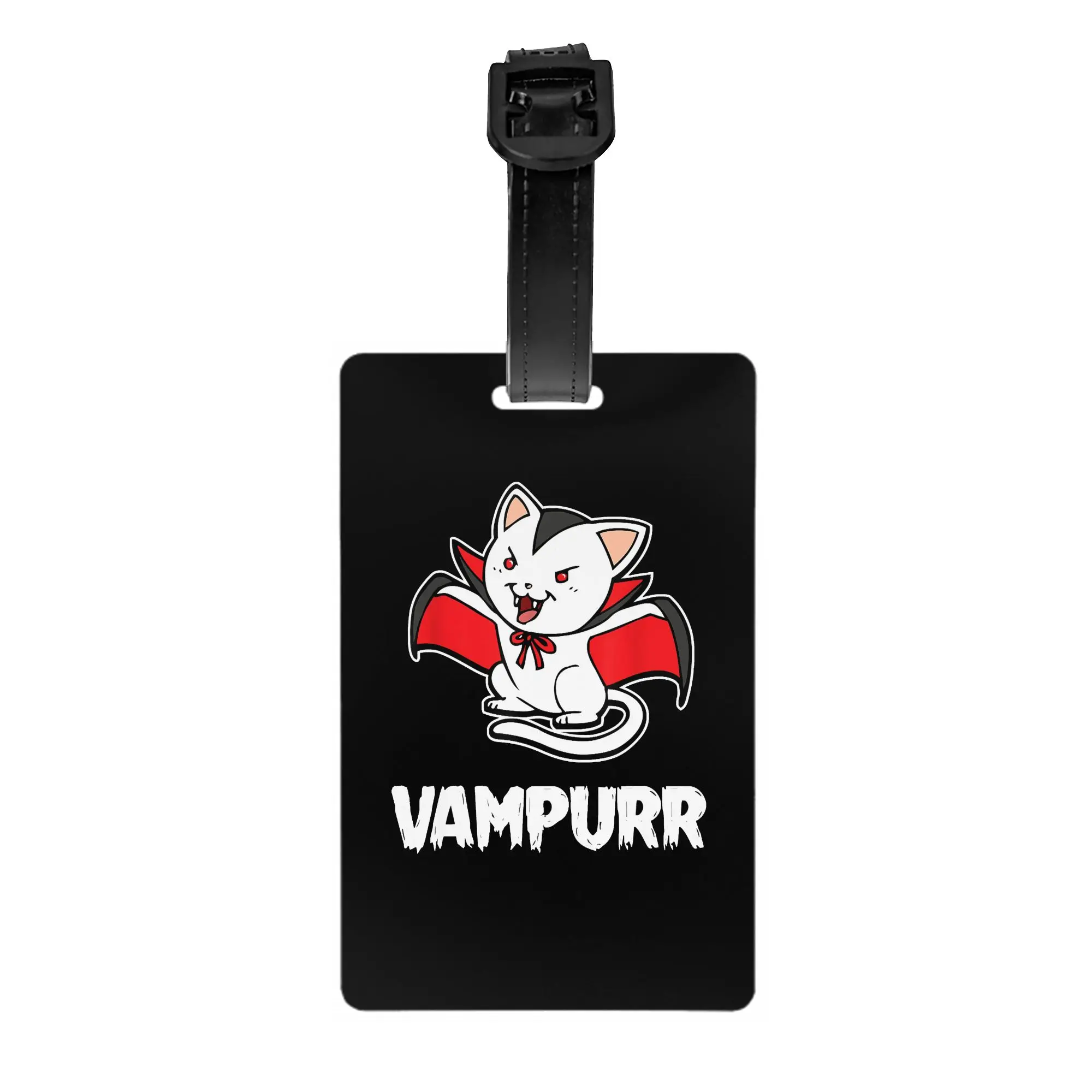 Custom Vampurr Halloween Costume Funny Vampire Kitten Cat Dracula Luggage Tag Privacy Cover ID Label for Travel Bag Suitcase