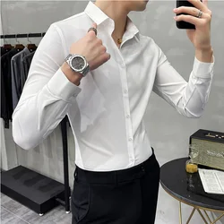 Men Turn-Down Collar Tuxedo Shirt Long Sleeve Regular Fit Button Down Wedding Dress Shirts Black White Gray 5XL 6XL 7XL