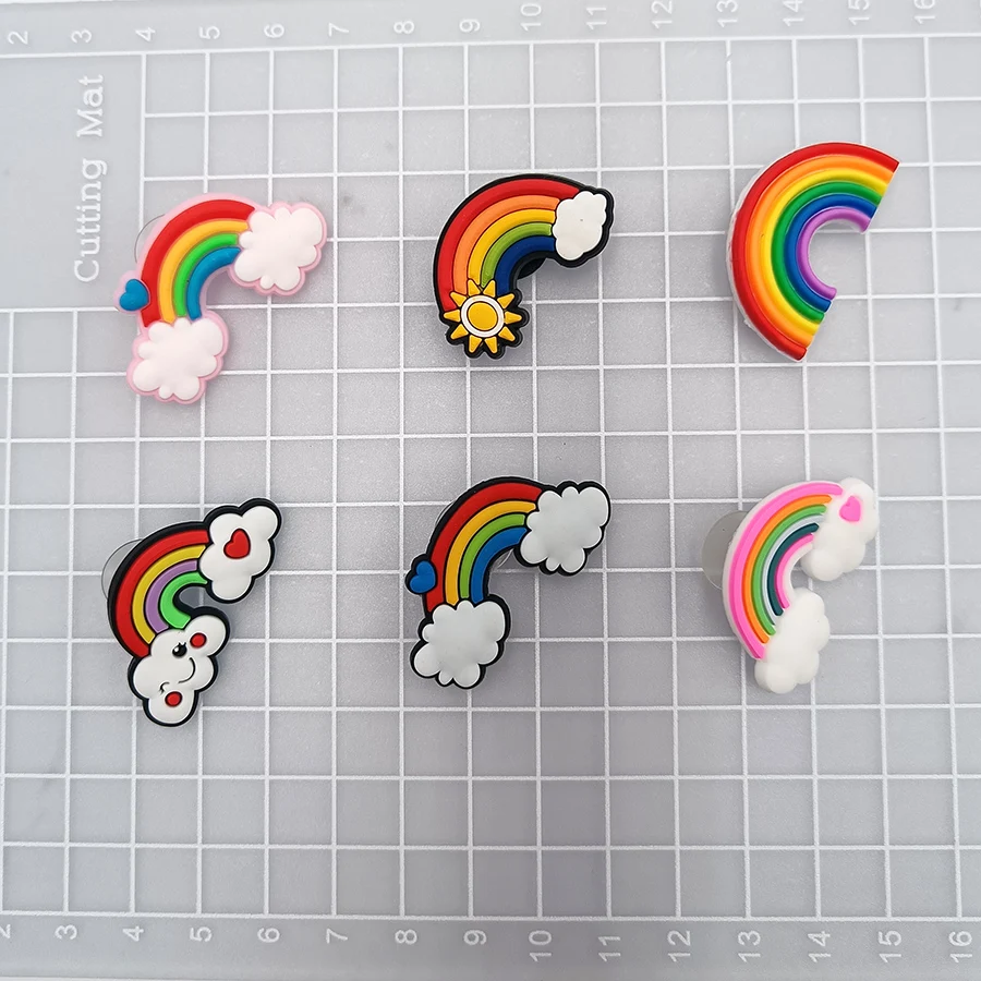 Novelty Colorful Rainbow PVC Shoe Charms Accessories Funny DIY Shoes Upper Pins Decoration Sandals Buckle Kid X-mas Party Gift image 3