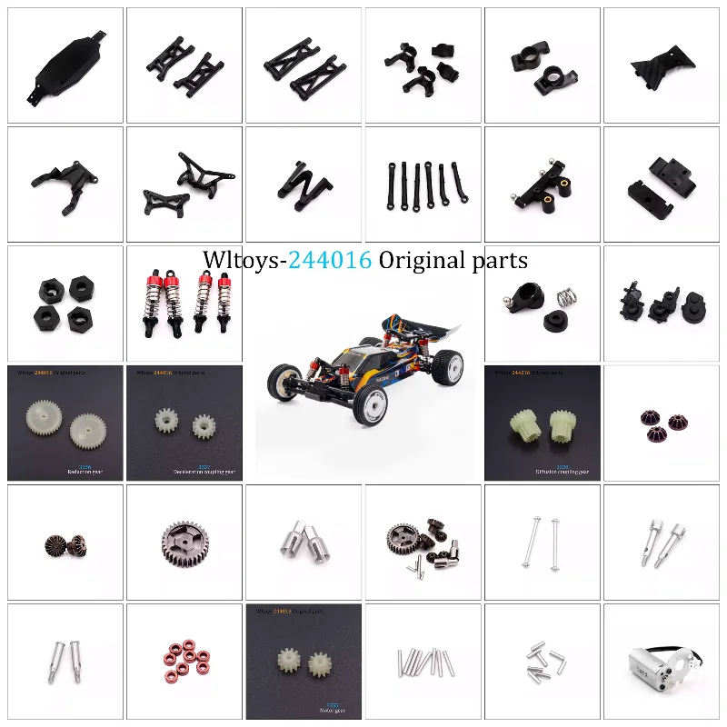 Peças de Reposição WLtoys 244016: Braço Oscilante, Componentes de Direção, Copo de Direção, Haste de Tração, Eixo de Acionamento do Motor, Engrenagem, Acessório de Diferencial
