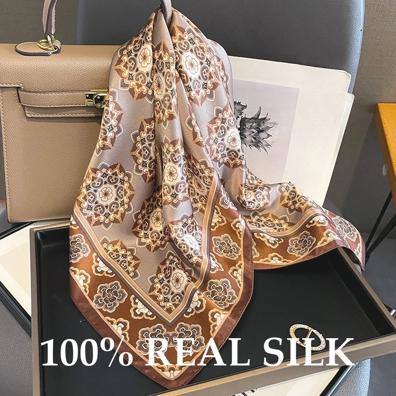 

100% Natural Silk Square Scarf Women Neck Bandana Luxury Elegant Scarves Female Summer Neckerchief Headkerchief Shawl Wrap Hijab
