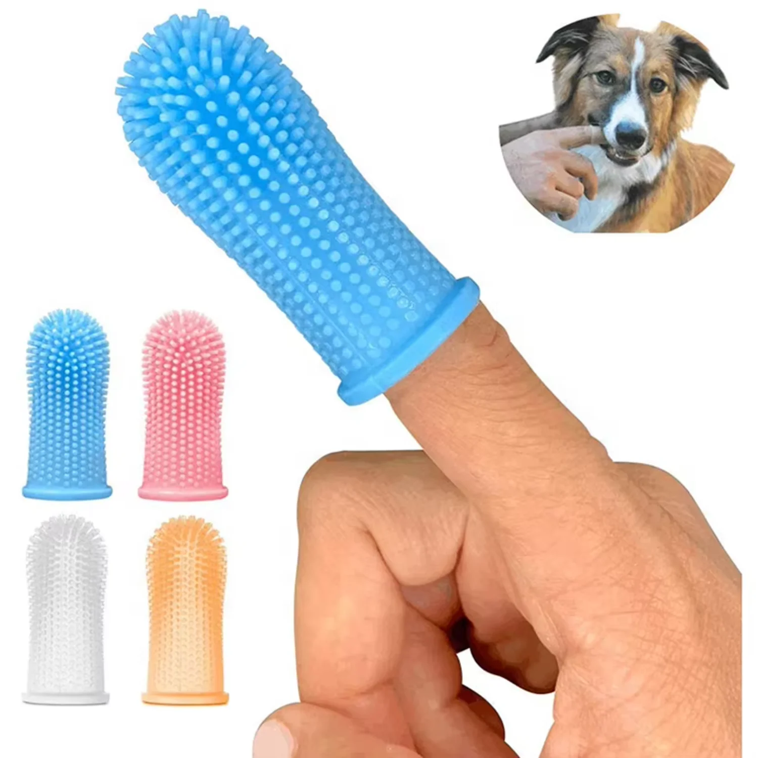 

Silicone Dog Toothbrush Cleaning Tooth Ergonomic Dog Finger Brush with Surround Bristles