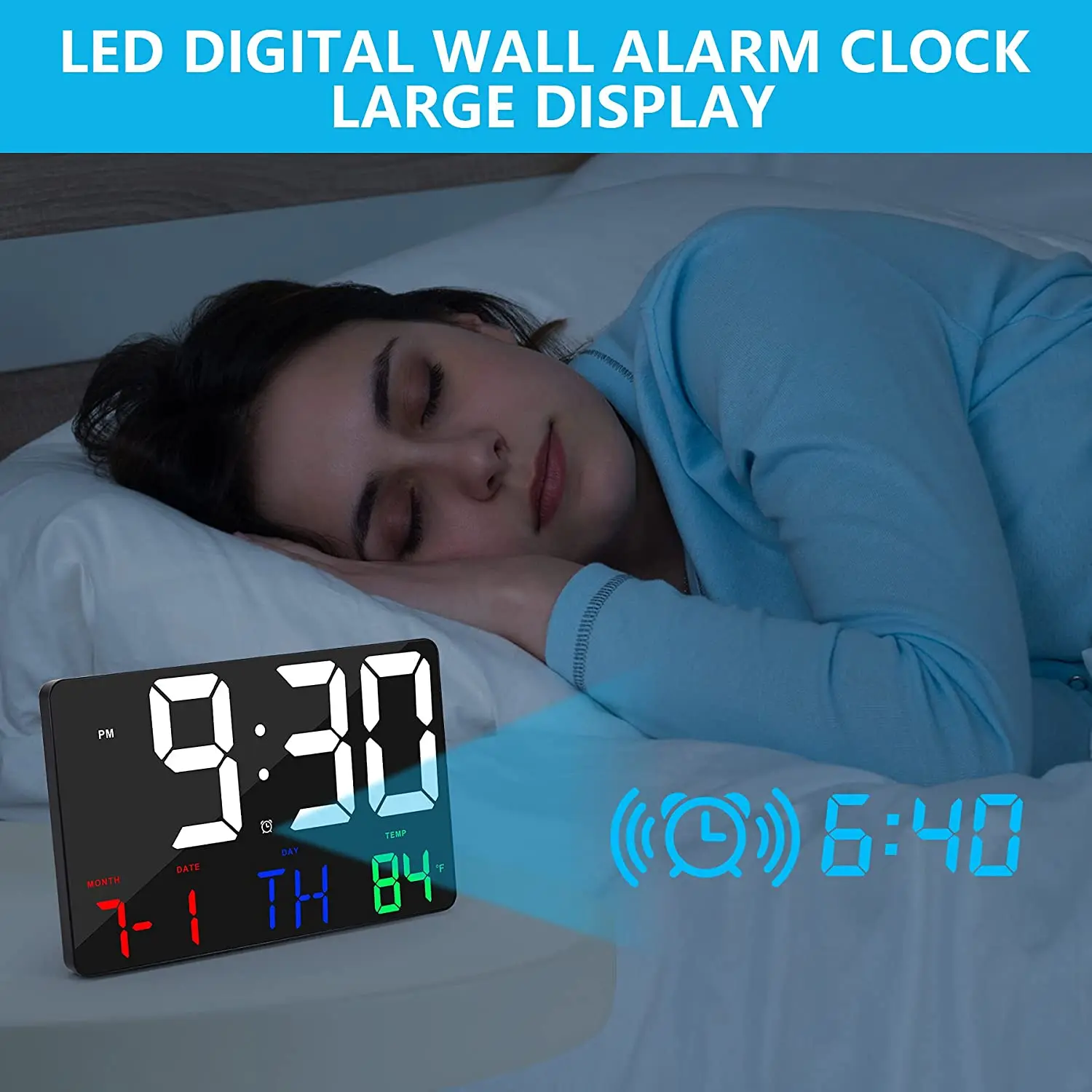 AB08-Digital Wall Clock Large Display Alarm Clock With Wireless Remote Control LED Wall Clock With Date And Temperature