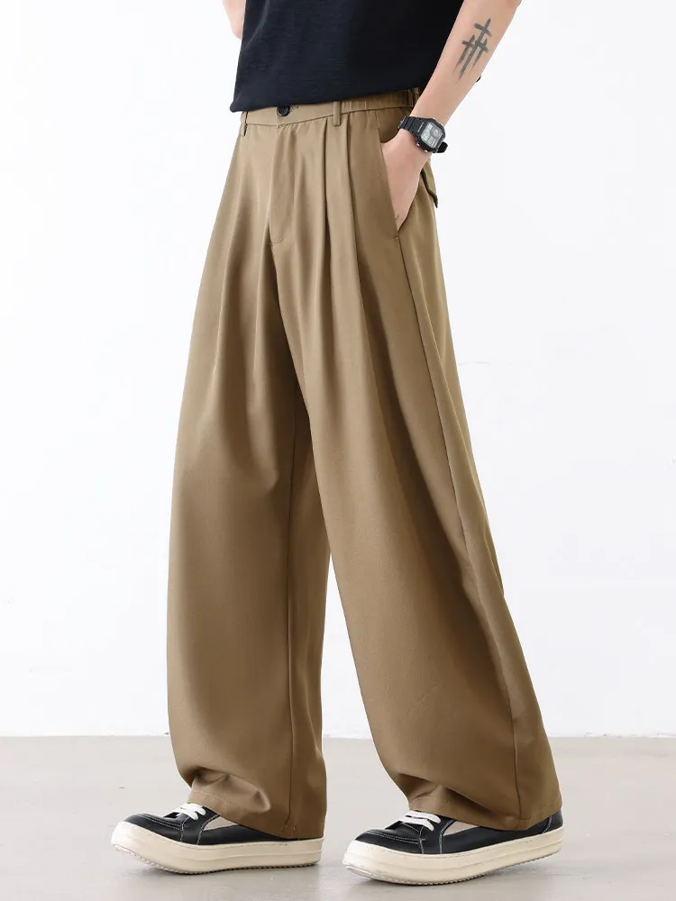 

Men's Loose Fit Faionable Urban Sle Straight Leg Pants Spring Autumn High Waist Polyester Blend Elastic Micro Stretch