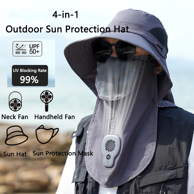 

Outdoor Wide Brim Sun Hat With Fan Neck Protection Breathable anti-ultraviolet Mountaineering Fishing All-round Sun Hat