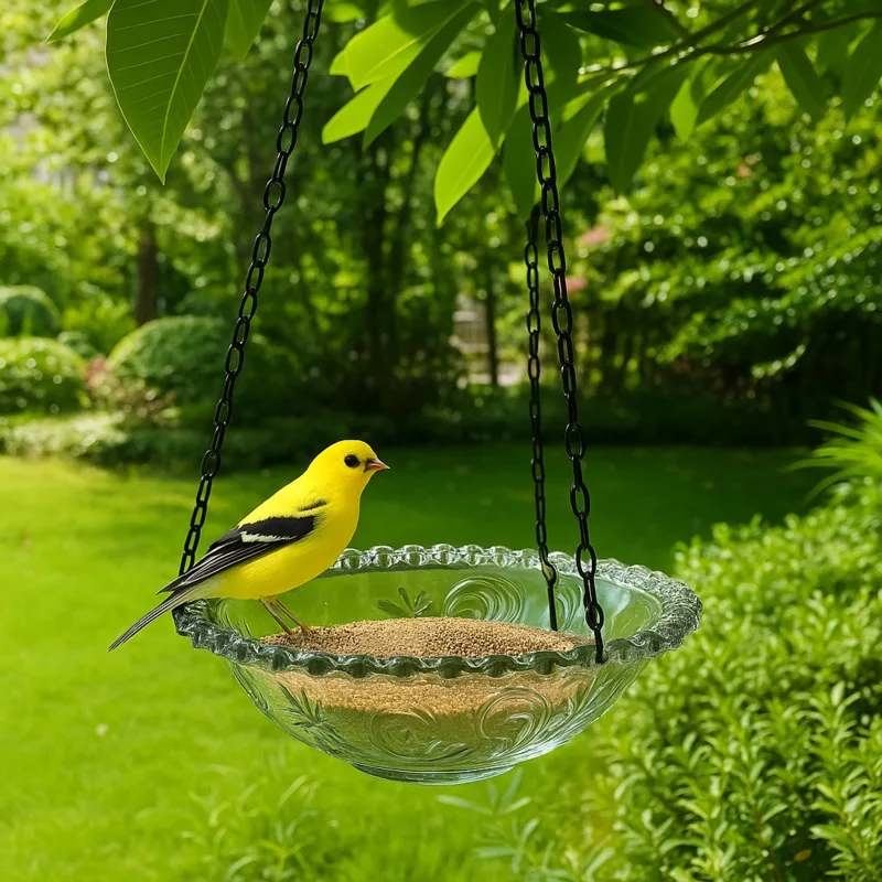 

Crystal Hanging Bird Feeder Dish – Clear Decorative Bird Food Bowl For Balcony, Backyard And Nature Viewing