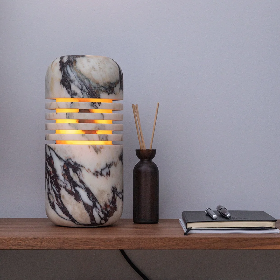 SH STONE Modern Minimalist Handicraft Lumi S Calacatta Viola Marble Table Lamp Natural Stone Decoration With Polished Surface