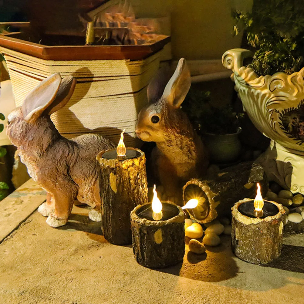 

Solar Power Wood Grain Lamp Plastic PP LED Garden Lights Outdoor Decorative Pathway Landscape Stump Light Solar Lawn Yard Patio