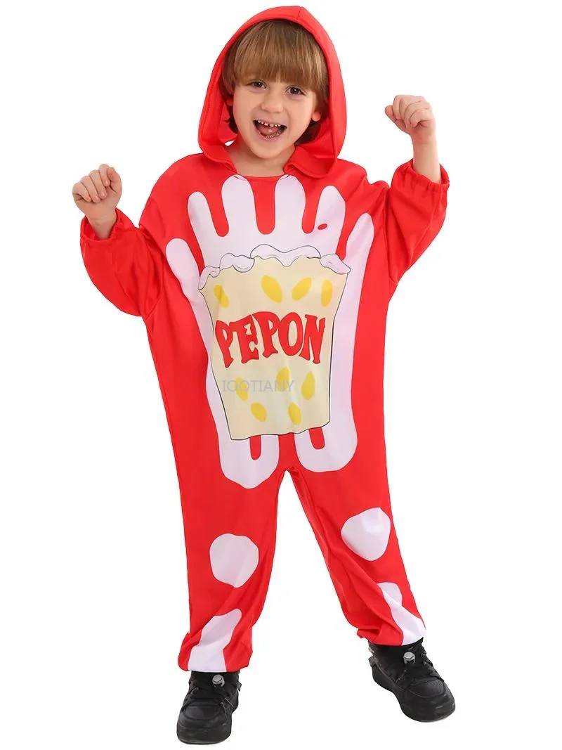 

IOOTIANY 2025 Halloween Food Cos Costume French Fries Cosplay Red Jumpsuit Costumes Kids School Stage Performance Outfit