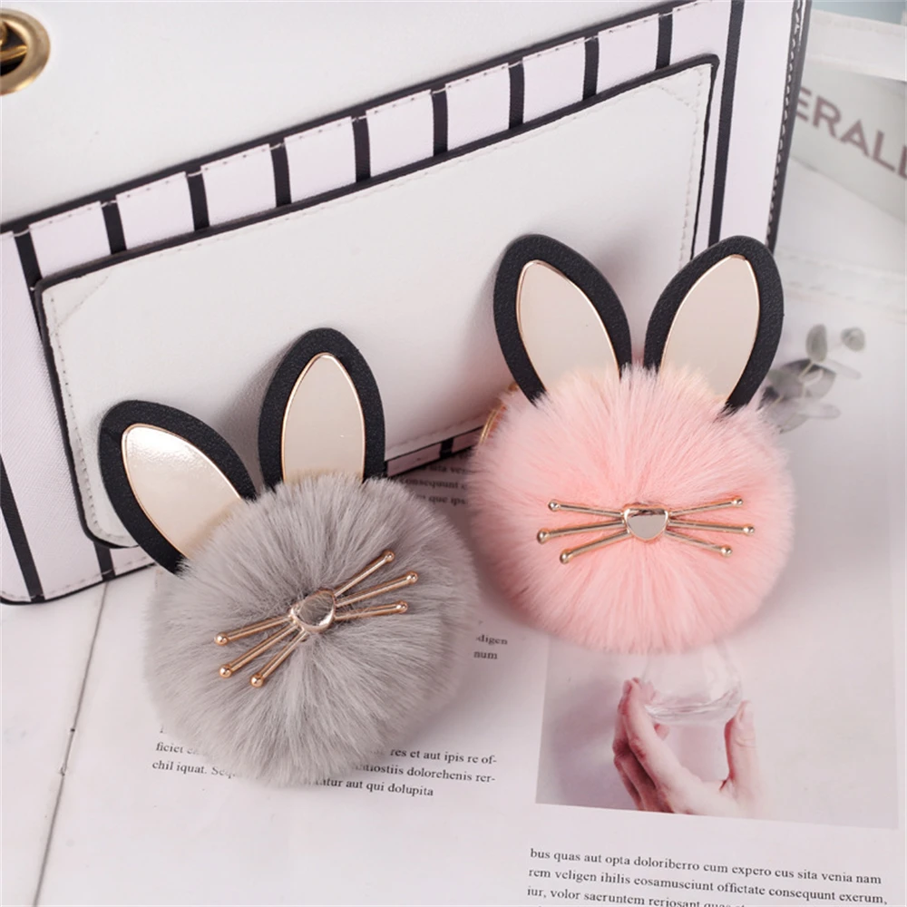 Fluffy Rabbit Fur Ball Cat Head Keychain Pompom Key Chain Imitation Rabbit Hair Keyring Holder Bag Charm Trinket Chaveiros