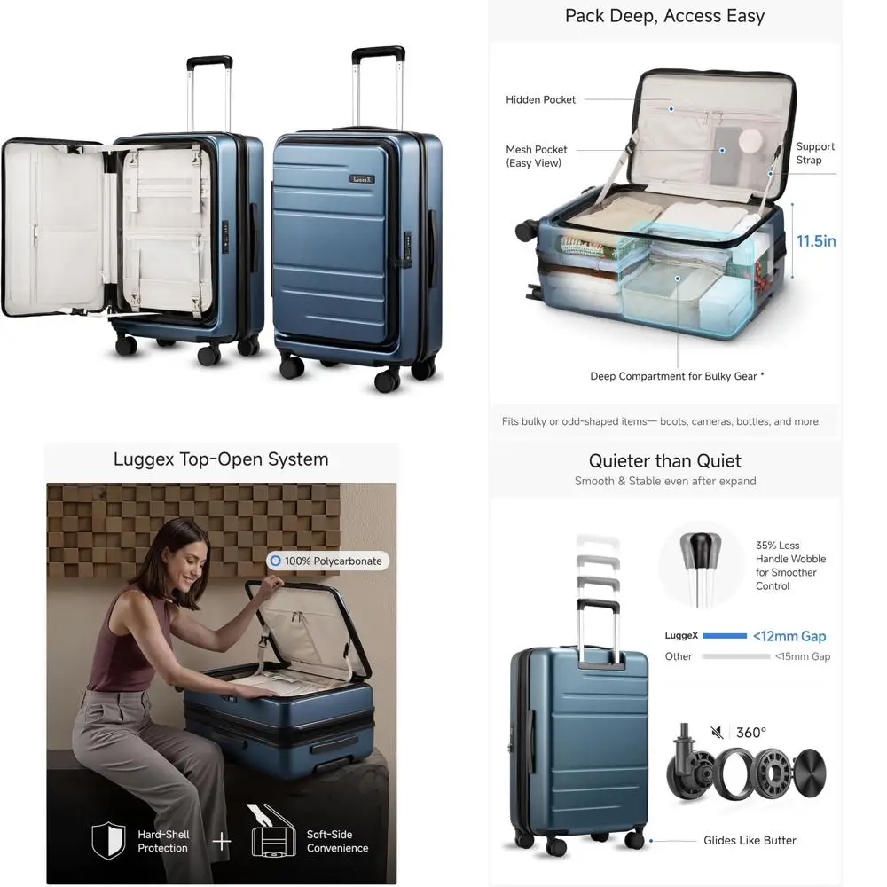 

Расширяемый чемодан из поликарбоната с твердым корпусом и колесиками, синий, вместимость 24 дюйма, 63-70 л для путешествий