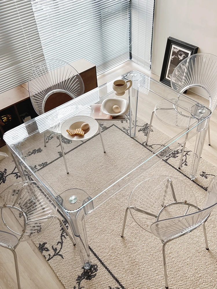 Transparent floating dining table, modern and minimalist small unit, cream style dining table, rectangular dining table