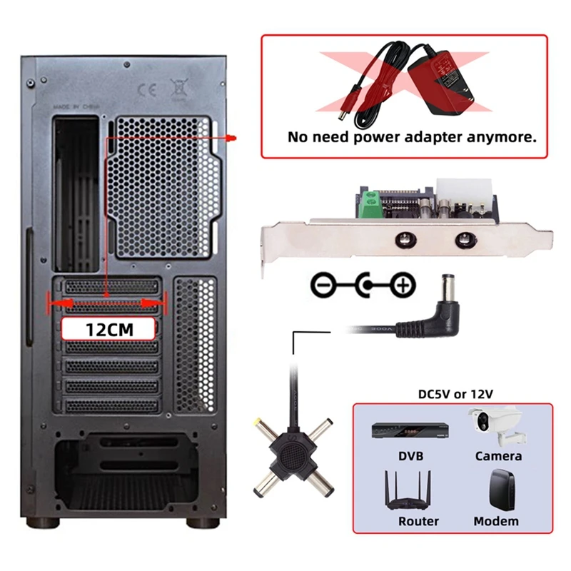 DC5.5Mm 1-To-4 DC 12V 5V Power Card Output Intelligent Control Management System Power System With PCI-E Bracket