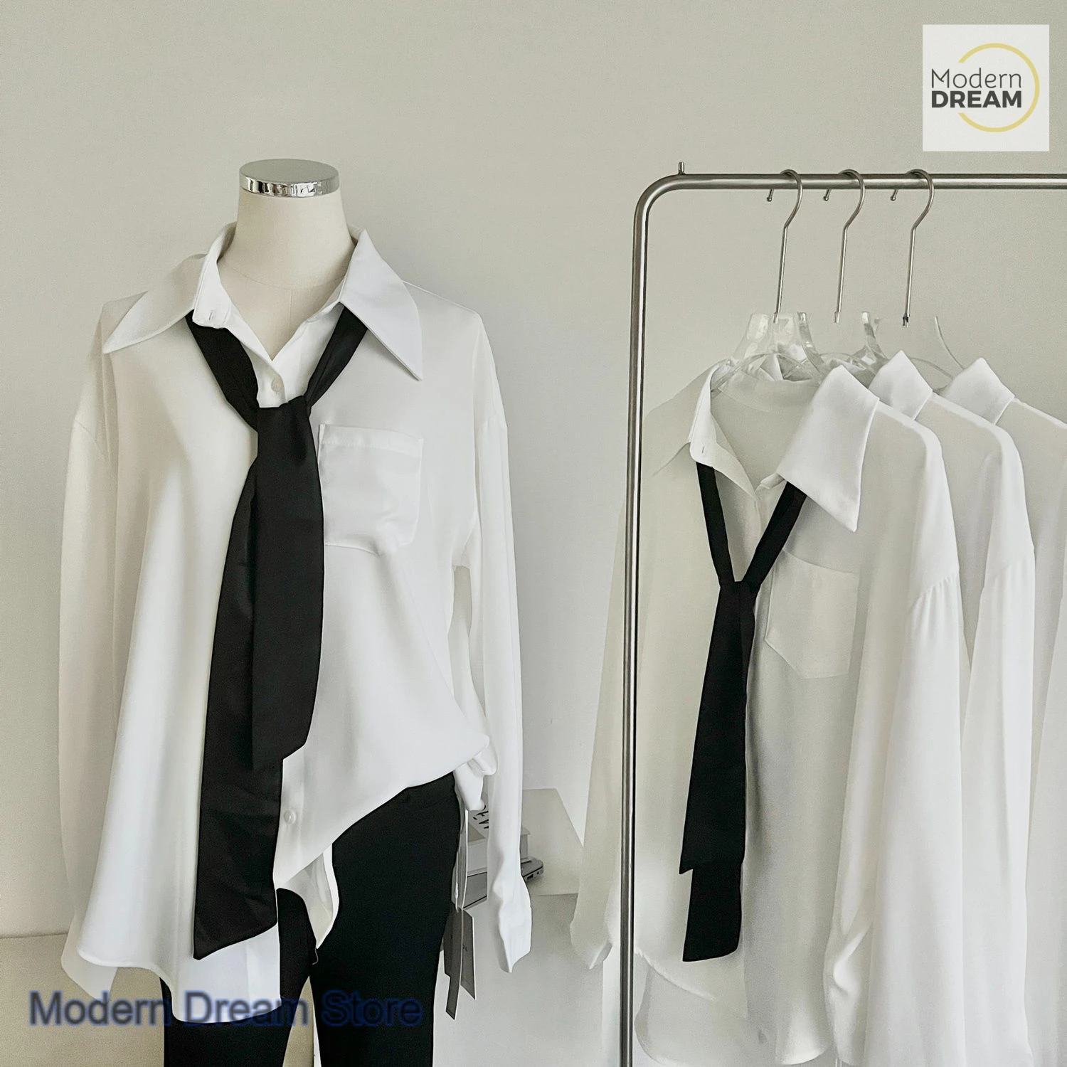 Korean style pure desire wind long-sleeved loose shirt top women's spring and autumn new design white sense minority tie shirt