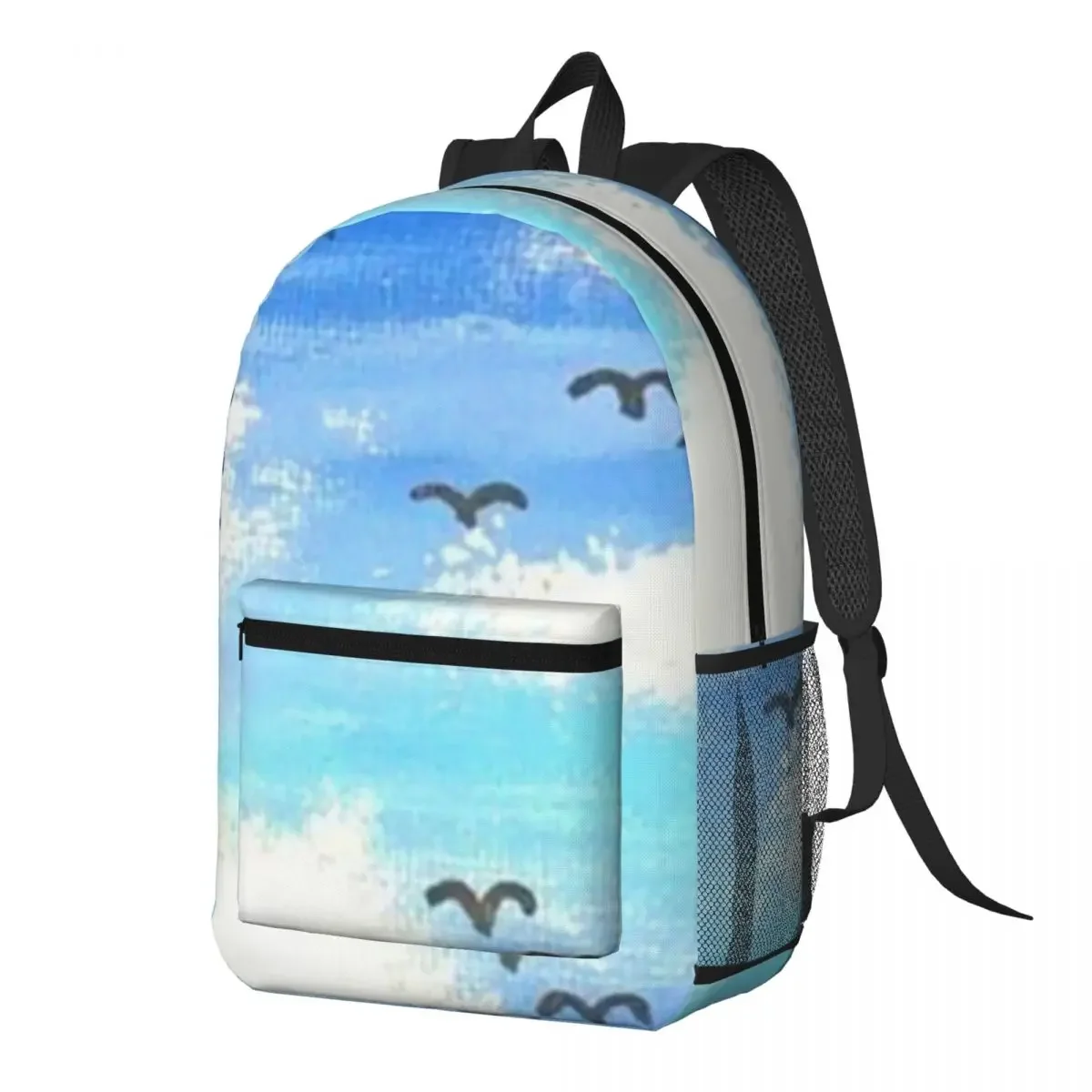 Blue Sky Clouds And Seagulls Print Backpack Daypack Large Capacity Kids BookBag School Bag Shoulder Bags for Men Women