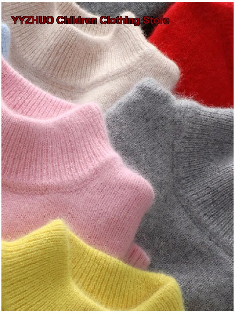 Girls Pullover Sweater Kids Autumn Winter Turtleneck Knit Top Solid Color Thickened Warm Soft High Neck