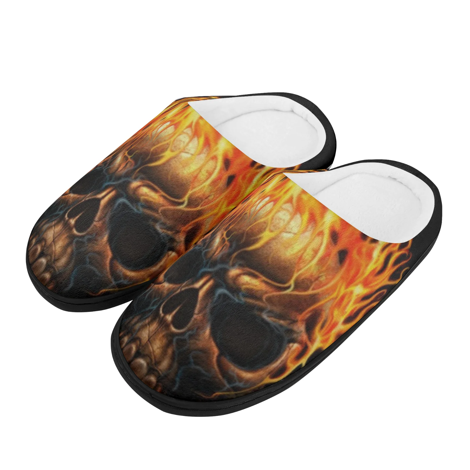 

Flame Skull Home Cotton Slippers for High Quality Plush Casual Keep Warm Shoes Thermal Slipper