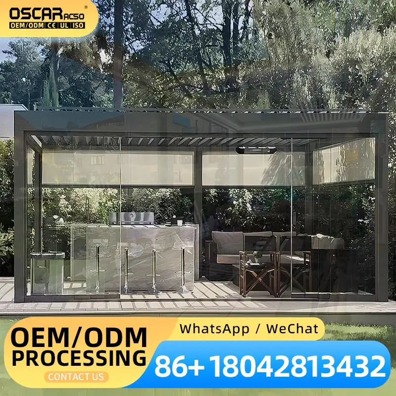 Waterproof Adjustable Roof Outdoor Bioclimatic Structure Garden Shade Pavilion for Patio Backyard pergola